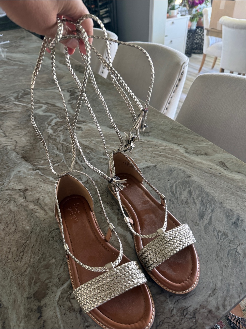 Metallic pewter Braided Lace-Up Women’s Sandals